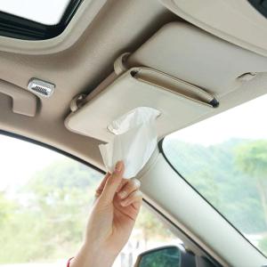 Car Sun Visor Tissue Box | PU Leather | Black & Beige